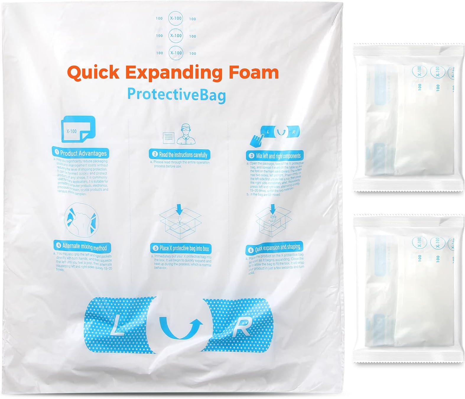 15" x 18" 2 PCS Instant Pack Quick Expanding Packing Foam X-100 Bag for Packaging and Shipping