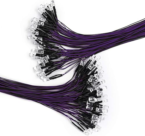 DiCUNO 100 diodos LED de luz UV precableados de 12 V de 0.197 in, 9.4 pulgadas/9.4 in, diodos emisores de luz ultra brillantes, caja de kit de