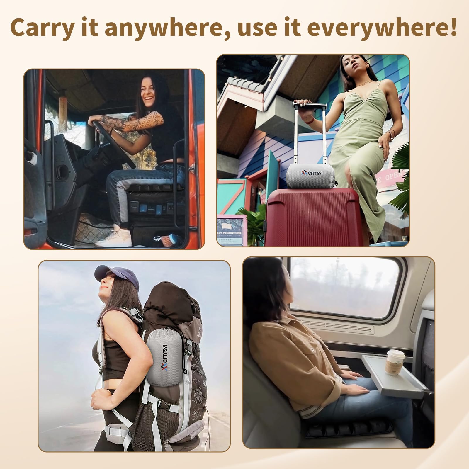 Cojín Inflable para Asiento de Viaje con Bomba integrada, portátil y Ajustable para avión, Coche, Tren, camión, Oficina, hogar, Alivio del Dolor de coxis, ciática, coxis, 46 x 41 x 5,3 cm