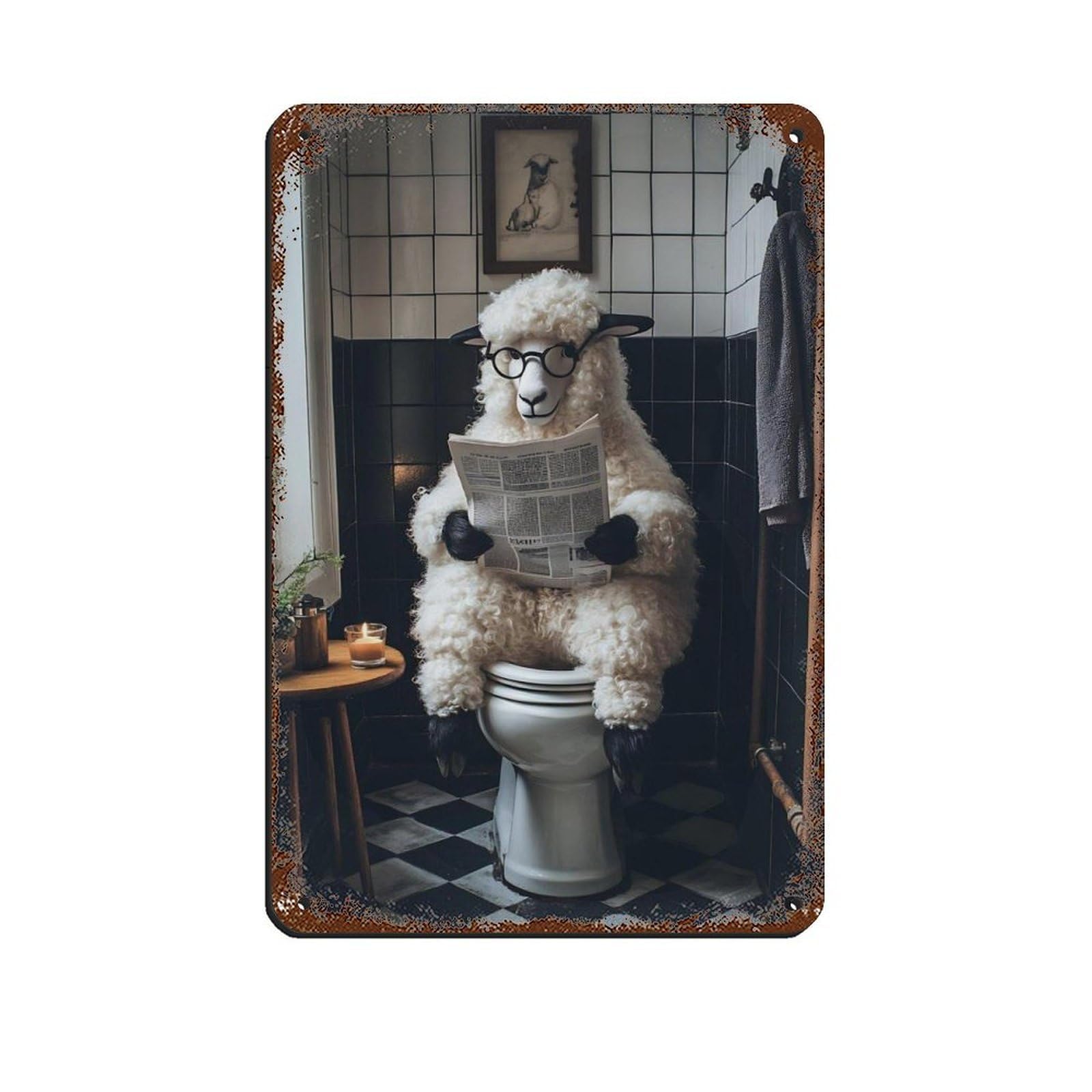 Quirky Sheep Reading Newspaper Retro Poster Metal Tin Sign Chic Art Retro Iron Painting Bar People Cave Cafe Family Garage Poster Wall Decoration 8x12inch(20x30cm)