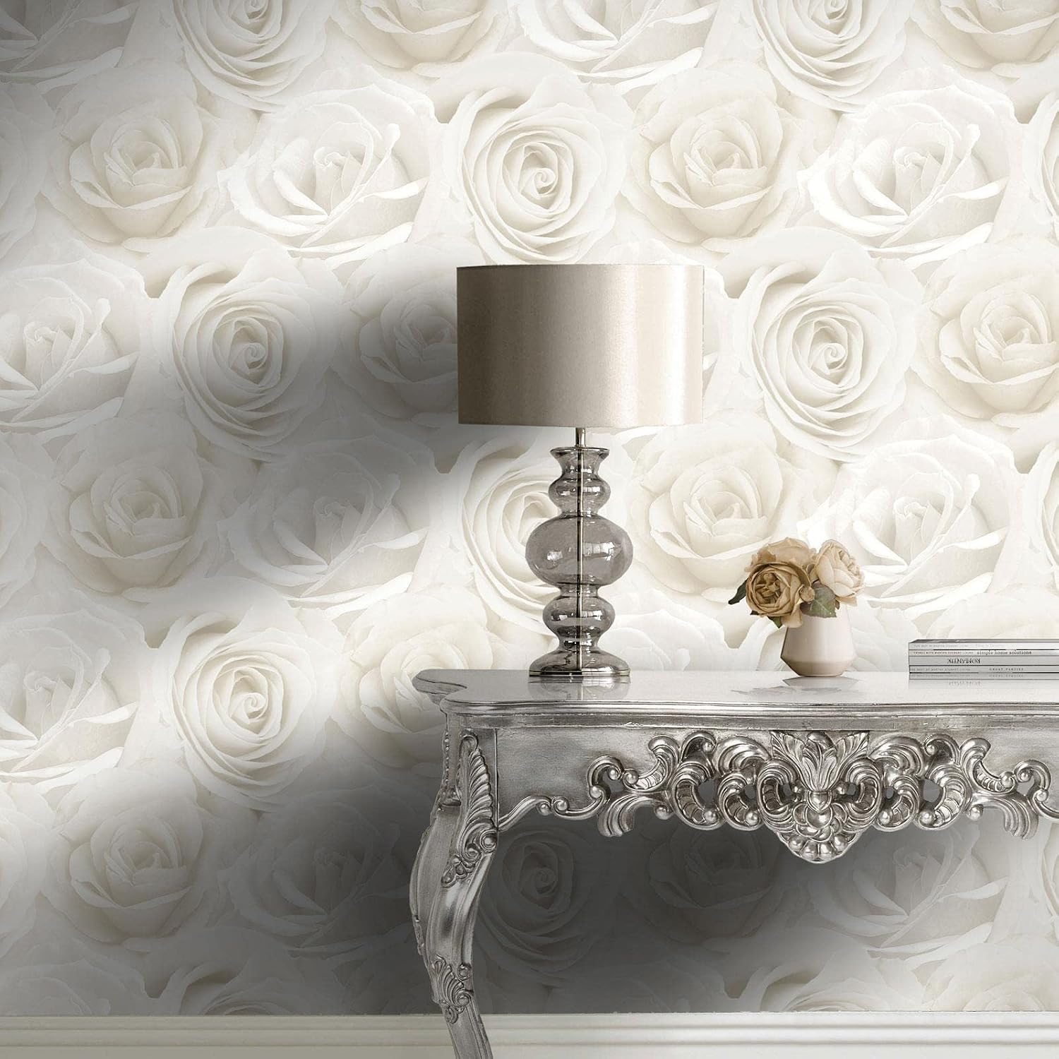 Melany Rose Floral Romantic Large Roses Wallpaper Ivory and Cream World of Wallpaper AF0015