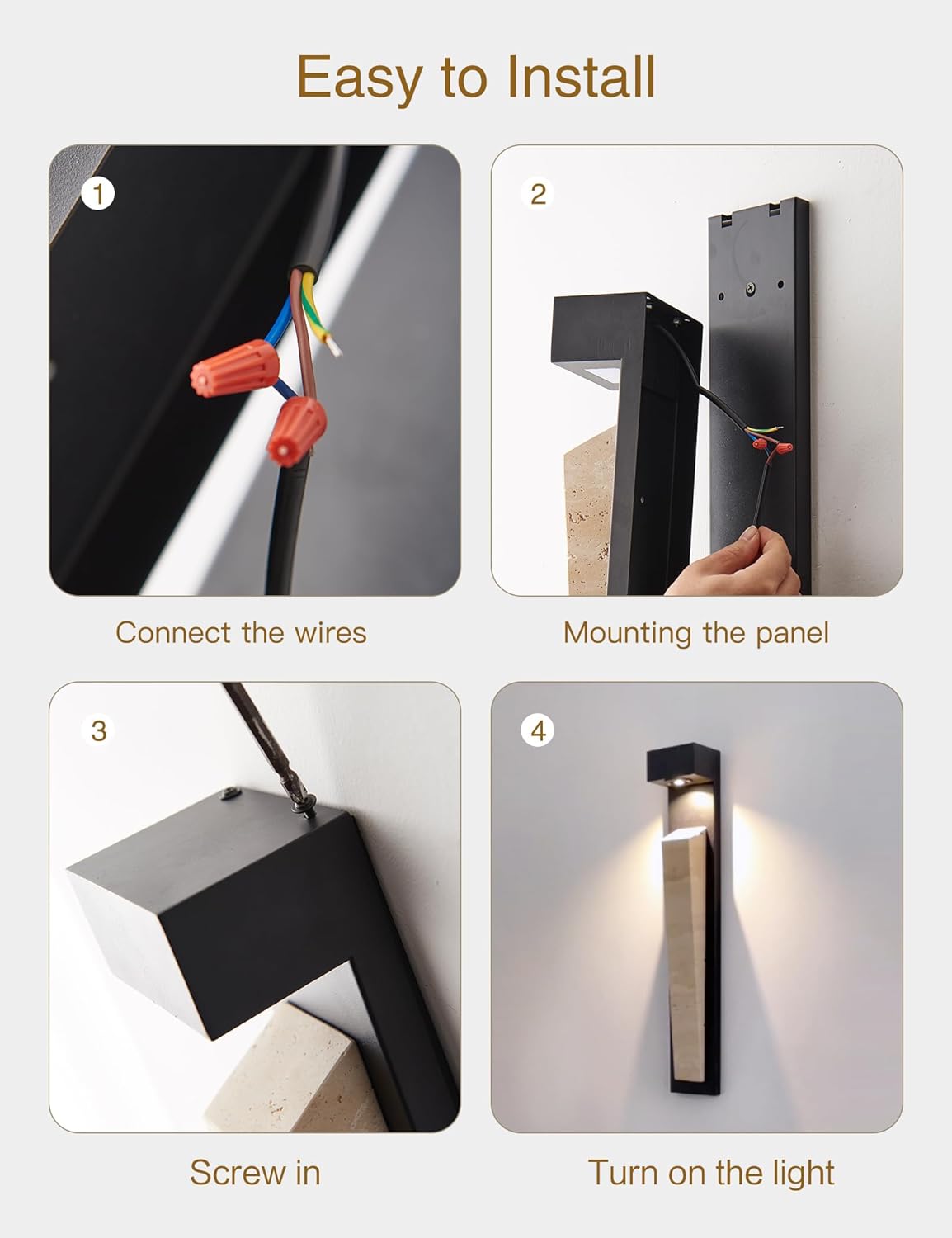 23in Outdoor Wall Lights Natural Exterior Waterproof Alabaster Wall Sconce LED Modern Matter Black Wall Lamps for Pstio Front Door Entrydoor (Indoor and Outdoor)