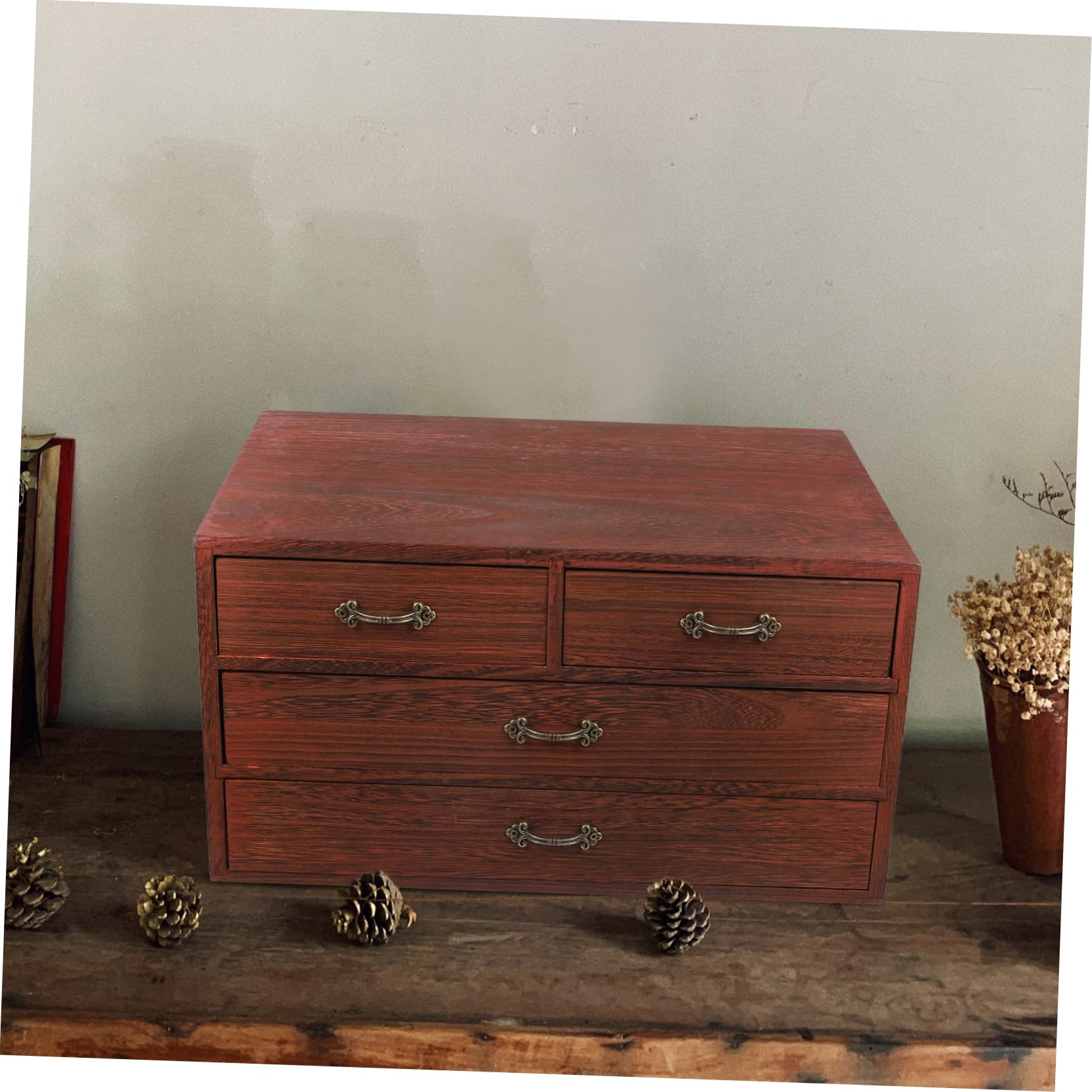 Schreibtisch-Organizer aus Holz mit Schubladen, Vintage-Büro-Aufbewahrungsbox für Make-up, Schmuck und Teetablett