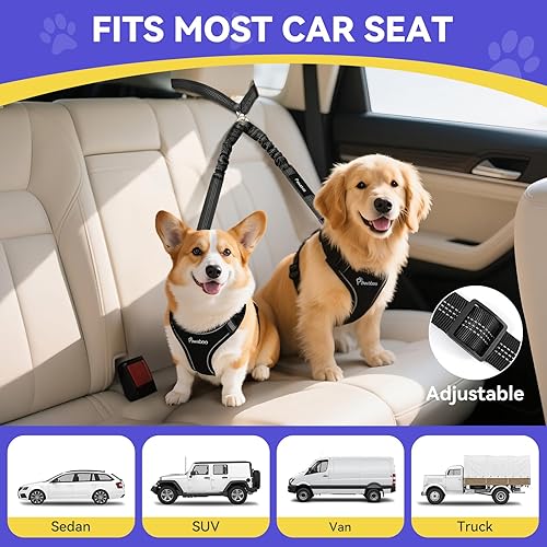 Miniatura 3 de Pawaboo Cinturón de seguridad para perro para automóvil, reposacabezas de cinturón de seguridad de automóvil con doble correa, 360 sin enredos para