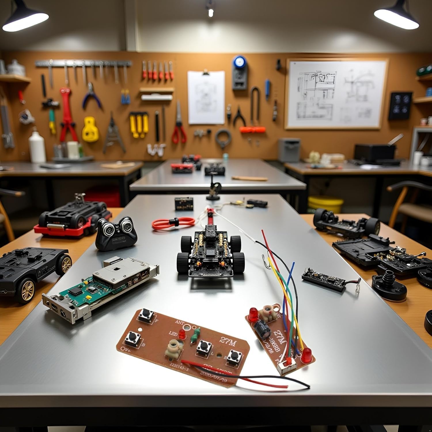 Placa de control remoto de 4 vías de 27 MHz, transmisor y receptor RC bidireccional, accesorios de modelo de robot de coche para piezas de proyectos de bricolaje (control de 2 motores)