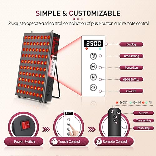 Miniatura 6 de Panel de terapia de luz roja, terapia de luz Rikimxin para cuerpo, luz roja de 660 nm y luz infrarroja cercana de 850 nm, dispositivo de luz LED