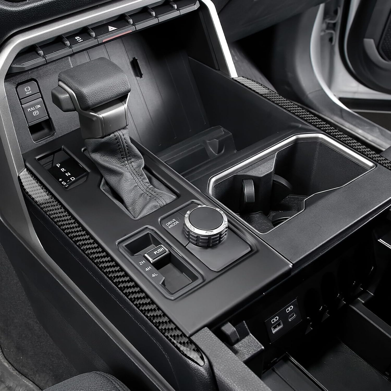 AIRSPEED Carbon Fiber for Toyota Tundra 2022 2023 2024 2025 2026 Side Gear Shift Panel Cover Center Console Decorative Strips Both Side Gearbox Interior Trim Accessories, Black