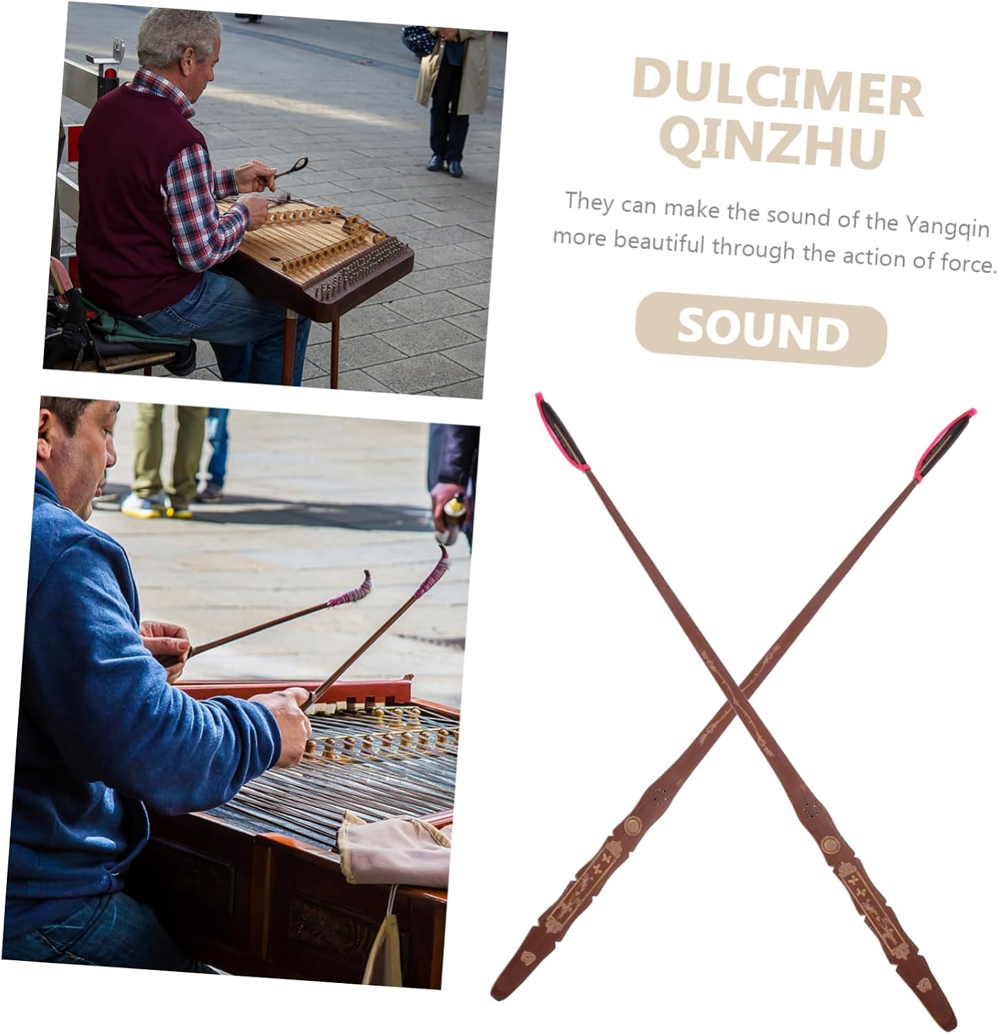 2pcs Ebony Strip Yangqin Head Dulcimer Bamboo Professional Supplies Stick Dulicmer Music Accessories for Dulcimer Tone Tuning
