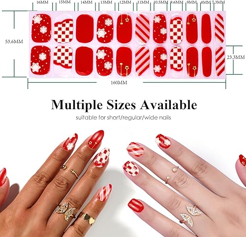Miniatura 3 de Envolturas de uñas gratis con luz de lámpara de gel de Navidad, copos de nieve rojos y blancos, calcomanías de esmalte de uñas, tiras de uñas