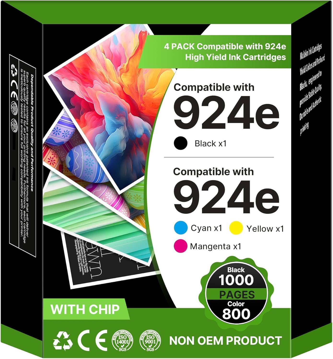 Washope 924e 924 Patronen Multipack Kompatibel für HP Druckerpatronen 924 Multipack für HP Officejet Pro 8122e Patronen 8130e 8132e 8120e 8124e 8125e 8134e 8135e (Schwarz Cyan Gelb Magenta, 4er-Pack)