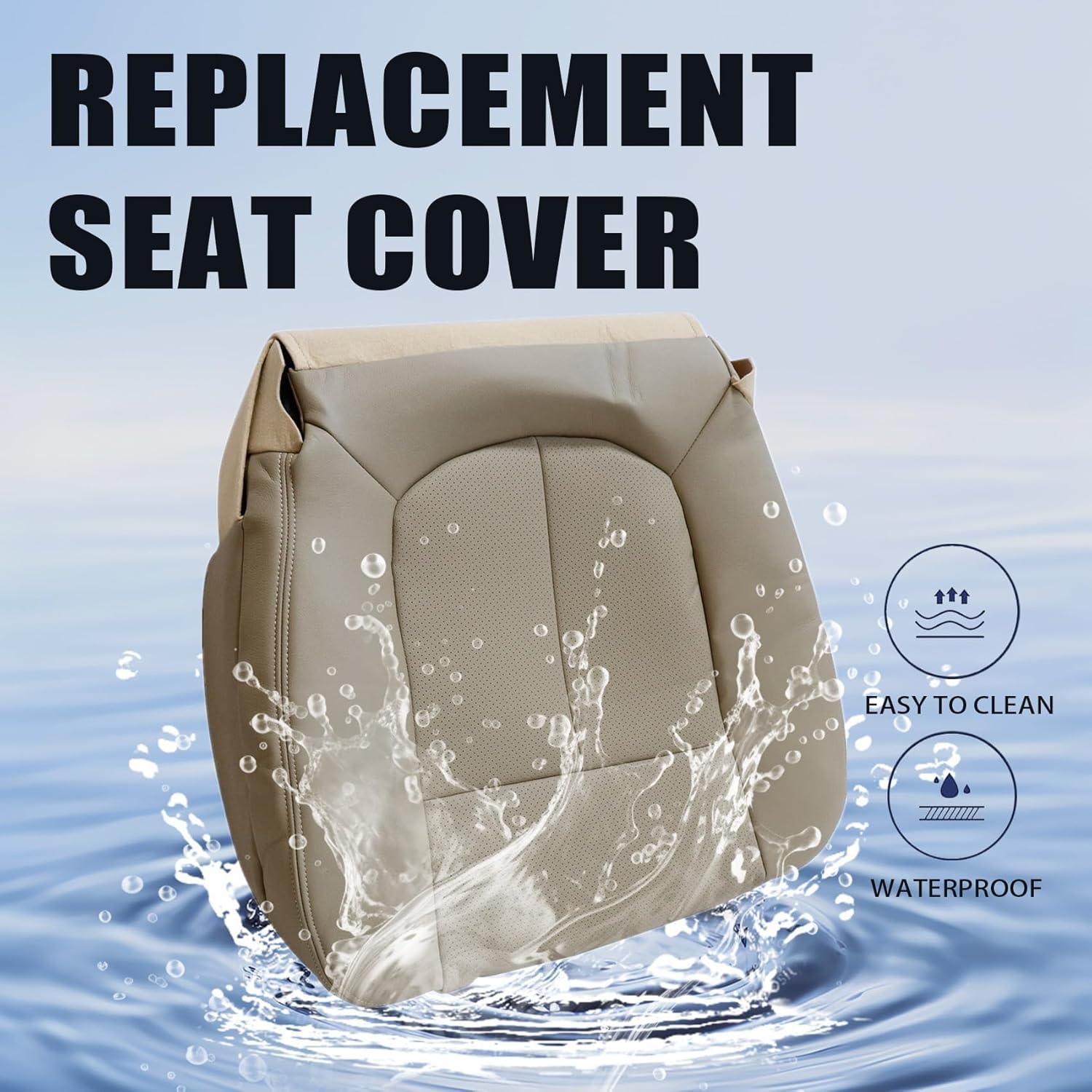 Priprilod Perforated Leather Tan Driver Side Bottom Replacement Seat Cover & Top Lean Back Replacement Cover Compatible with Ford F150 Lariat 2009 2010 2011 2012 2013 2014