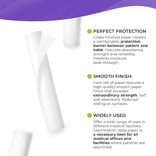 Miniatura 3 de Papel de mesa médico blanco. 12 rollos de papel de mesa de examen de 18 pulgadas x 200 pies. Papel liso para mesas de examen. Fuerza, protección y