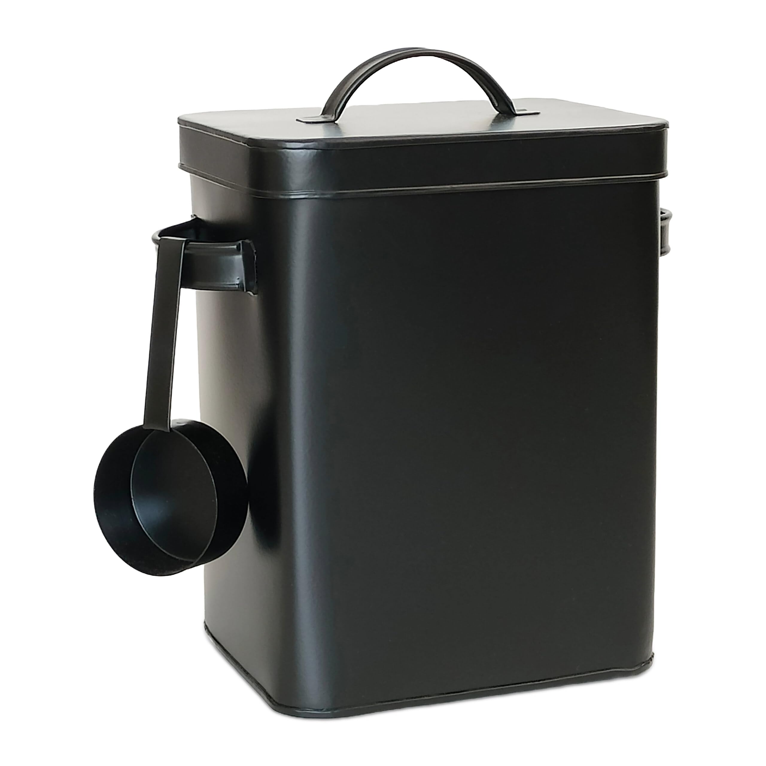 Relaxdays metal box, 6.5 L storage container with scoop, pet food & coffee, airtight, laundry powder tin, black — image 1