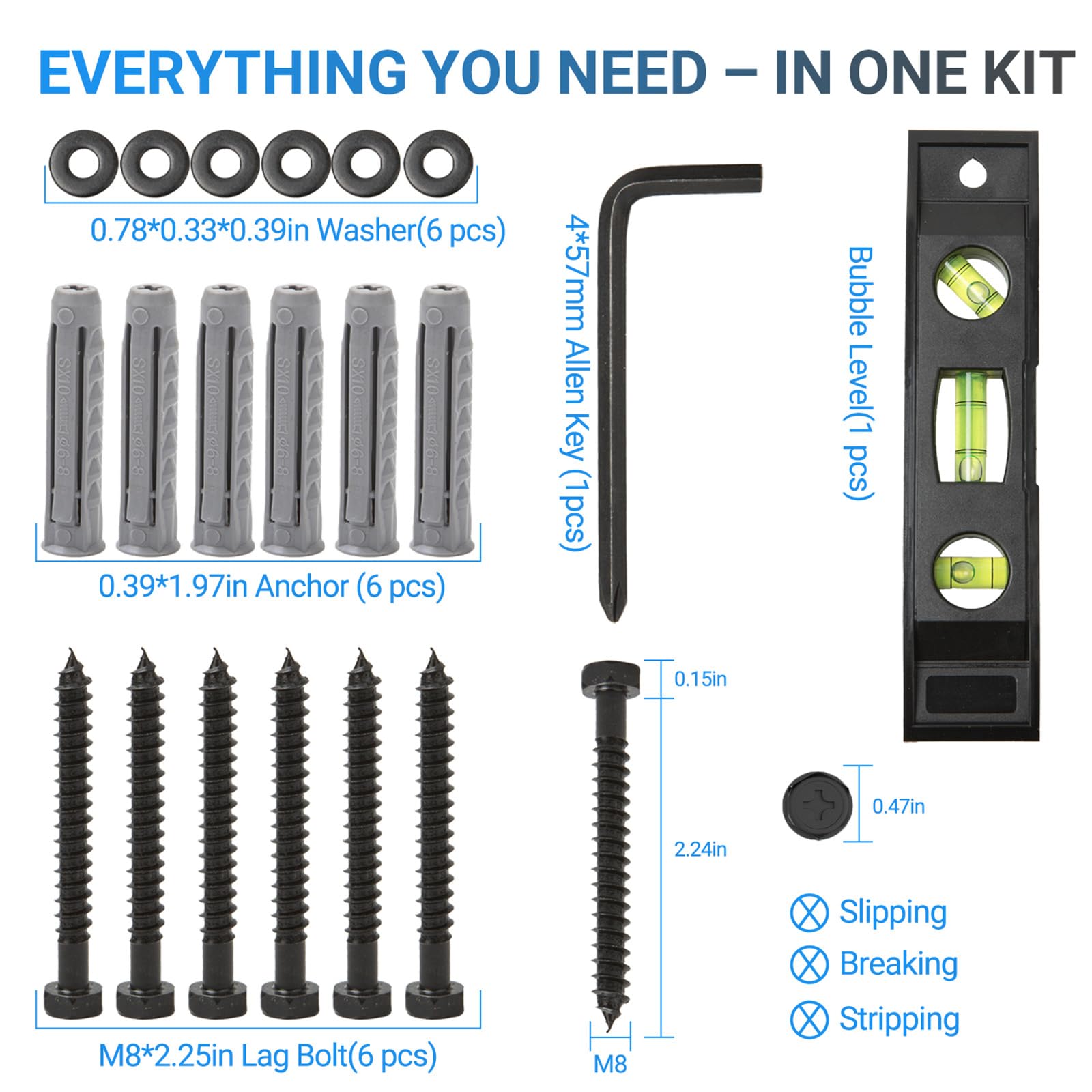 TV Wall Mount Hardware Kit - M8 Bolts & Anchors -6