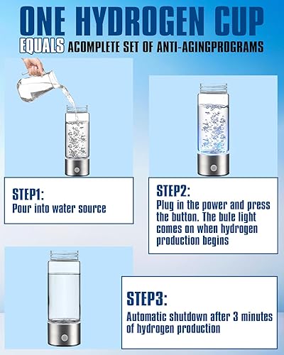 Miniatura 5 de Botella de agua de hidrógeno, máquina ionizadora de agua de hidrógeno portátil, generador de agua de hidrógeno recargable con tecnología SPE PEM,