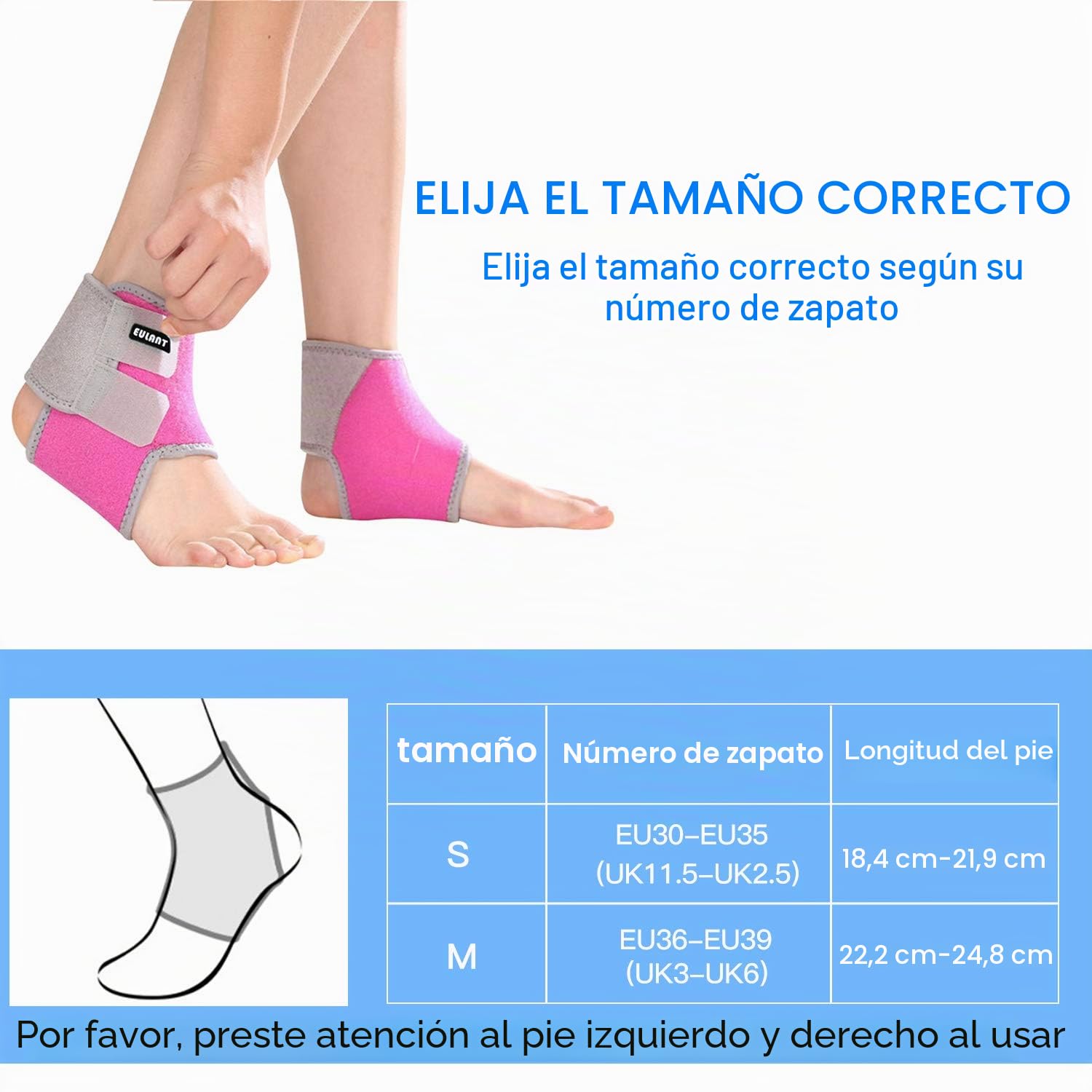 EULANT Tobilleras de Compresión para Niños, Soportes de Tobillo para Inmovilización, Protección de Pies para Esguinces, Recuperación de Lesiones, Prevención Contra Lesiones en Deportes, Rose Pink,S