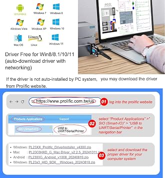 DTECH USB to Serial Adapter DB9 RS232 Cable Prolific Chip PL2303 DB-9 Male Cord 3ft Compatible with Windows 11 10 8 7 Mac Linux for Laptop RS232C Printer Radio