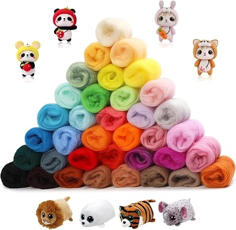 But Oswetf Kit Fieltro Lana 36 Colores, 108 g Lana de Fieltro para Fieltrar en Seco, Lanas Fieltros para Fieltrar en Húmedo, Proyectos de Manualidades DIY Kit de iniciación para Principiantes