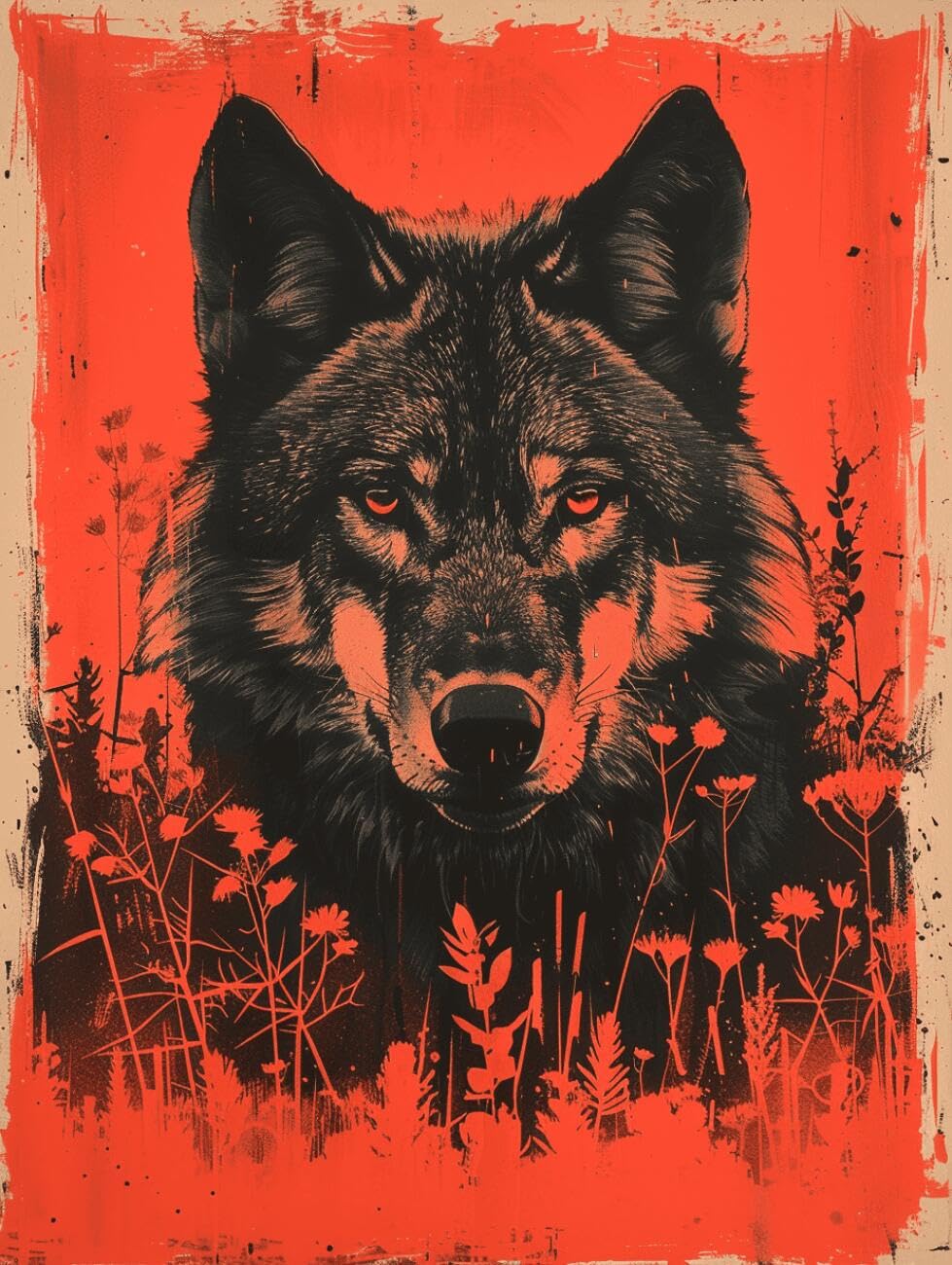 AMBATTERY Animal DIY Beaded Cross Stitch Kit Retro Wolf Cross Stitch Needlepoint Handcraft Tapestry Kit Beaded Stitching Pattern 3D Embroidery Set 40x50cm