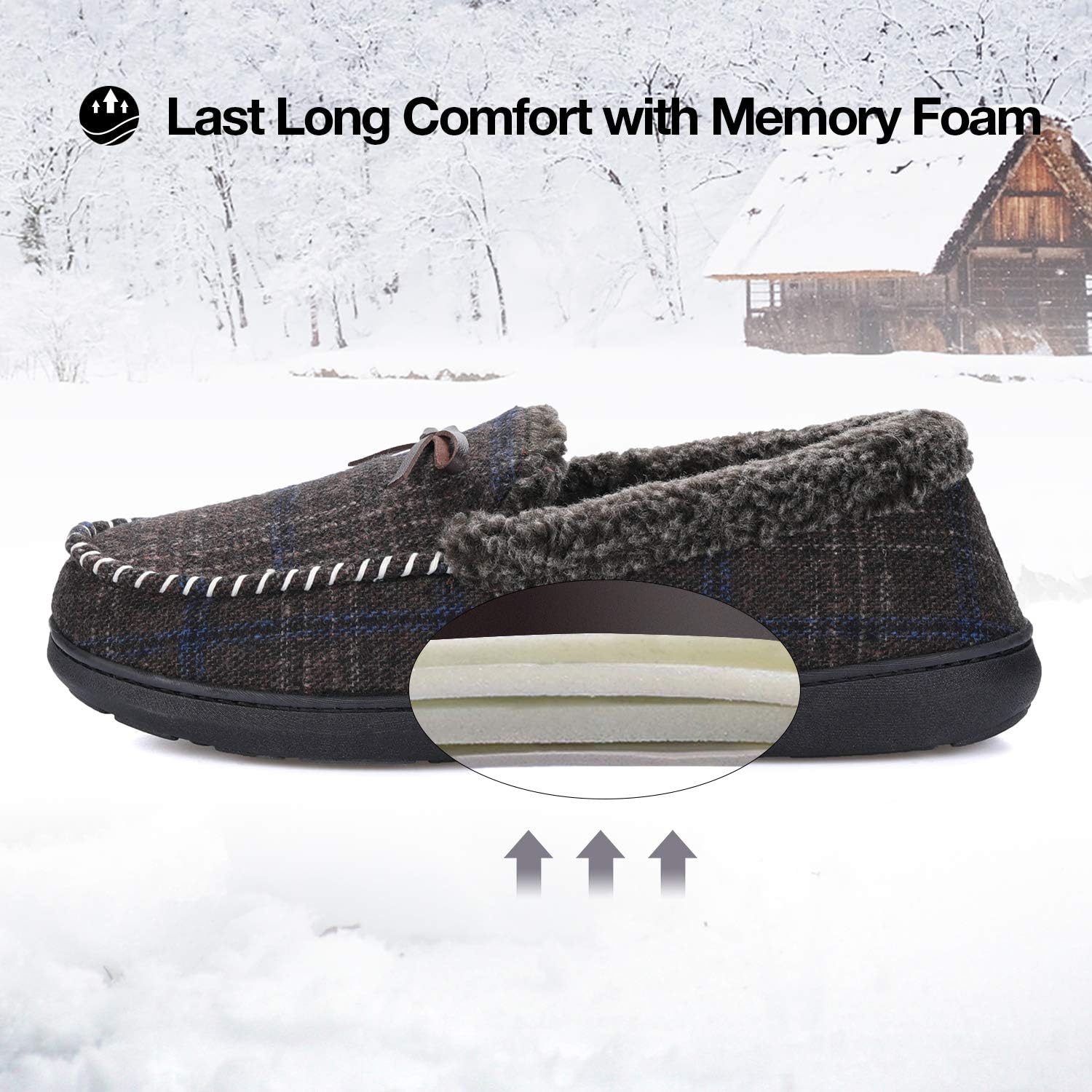  | PENNYSUE Slippers for Men, Mens Moccasin House Shoes Memory Foam Fur Lined Slippers with Anti Slip Sole Indoor Outdoor | Slippers