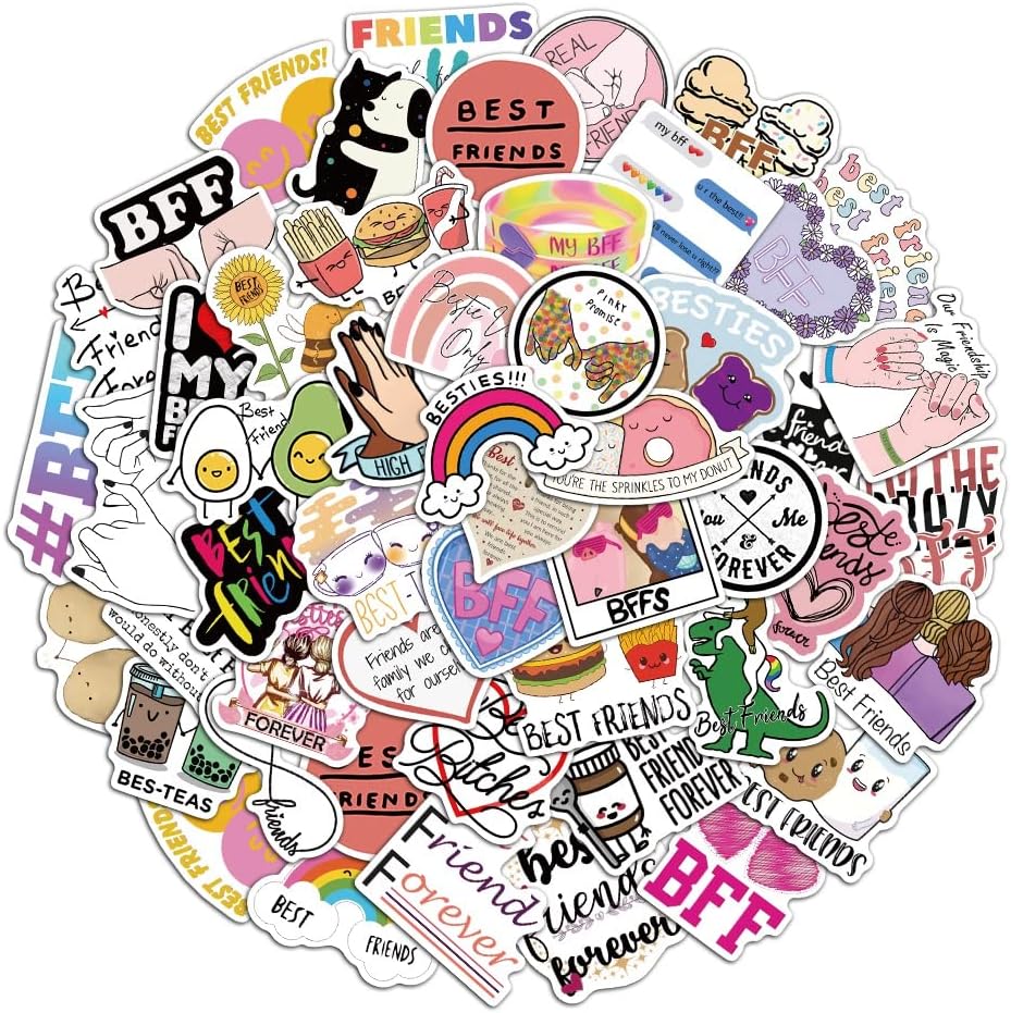 Best Friendship Forever Stickers of 50 Vinyl Merchandise Friends Love Laptop Stickers for Laptops, Computers, Hydro Flasks, Skateboard and Travel Case