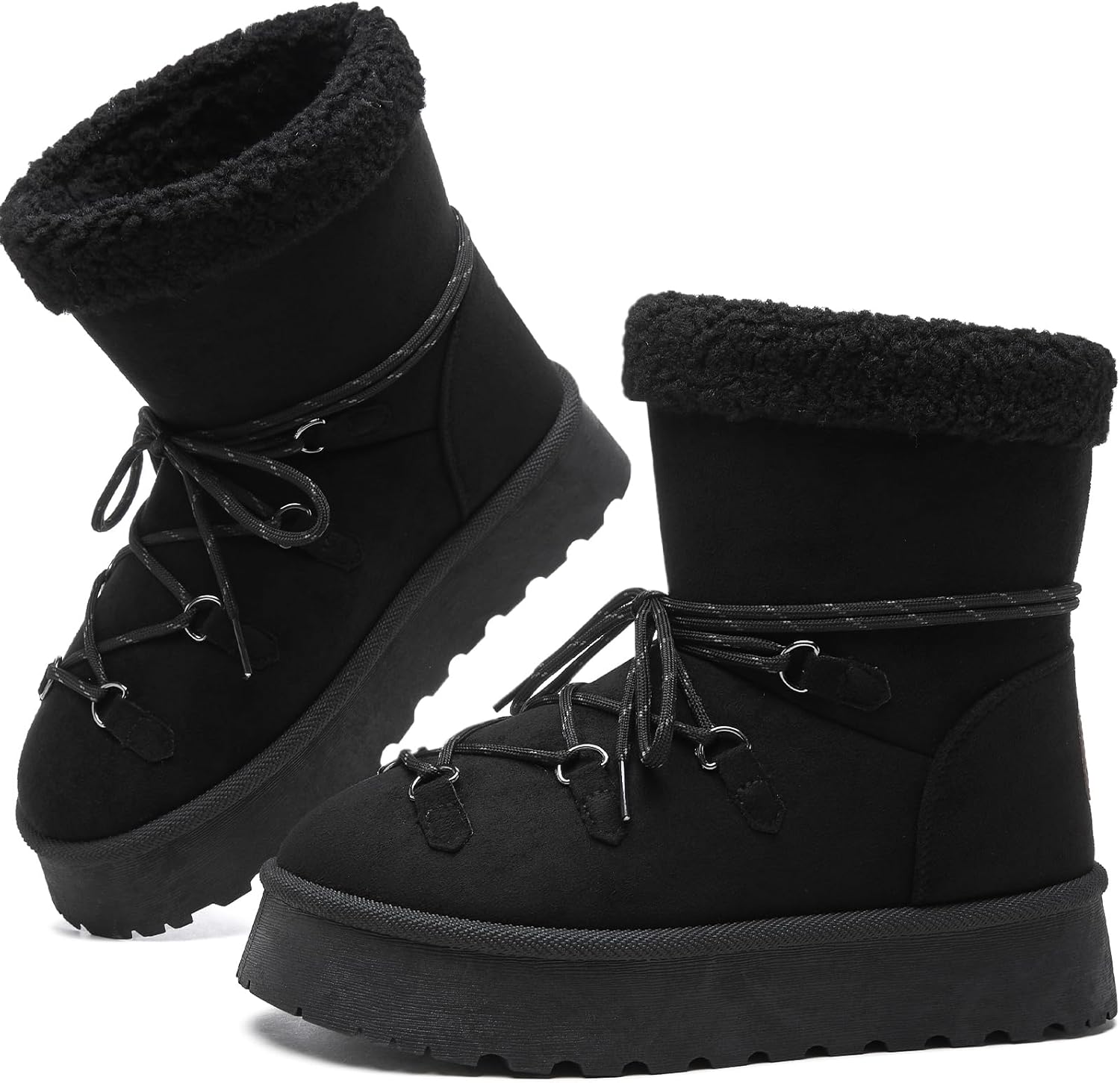 TUOPIN Women's Classic Platform Mini Snow Boots - Faux Suede Slip-On & Lace-Up Winter Booties with Sherpa Lining, Anti-Slip Thick Sole Ankle Boots