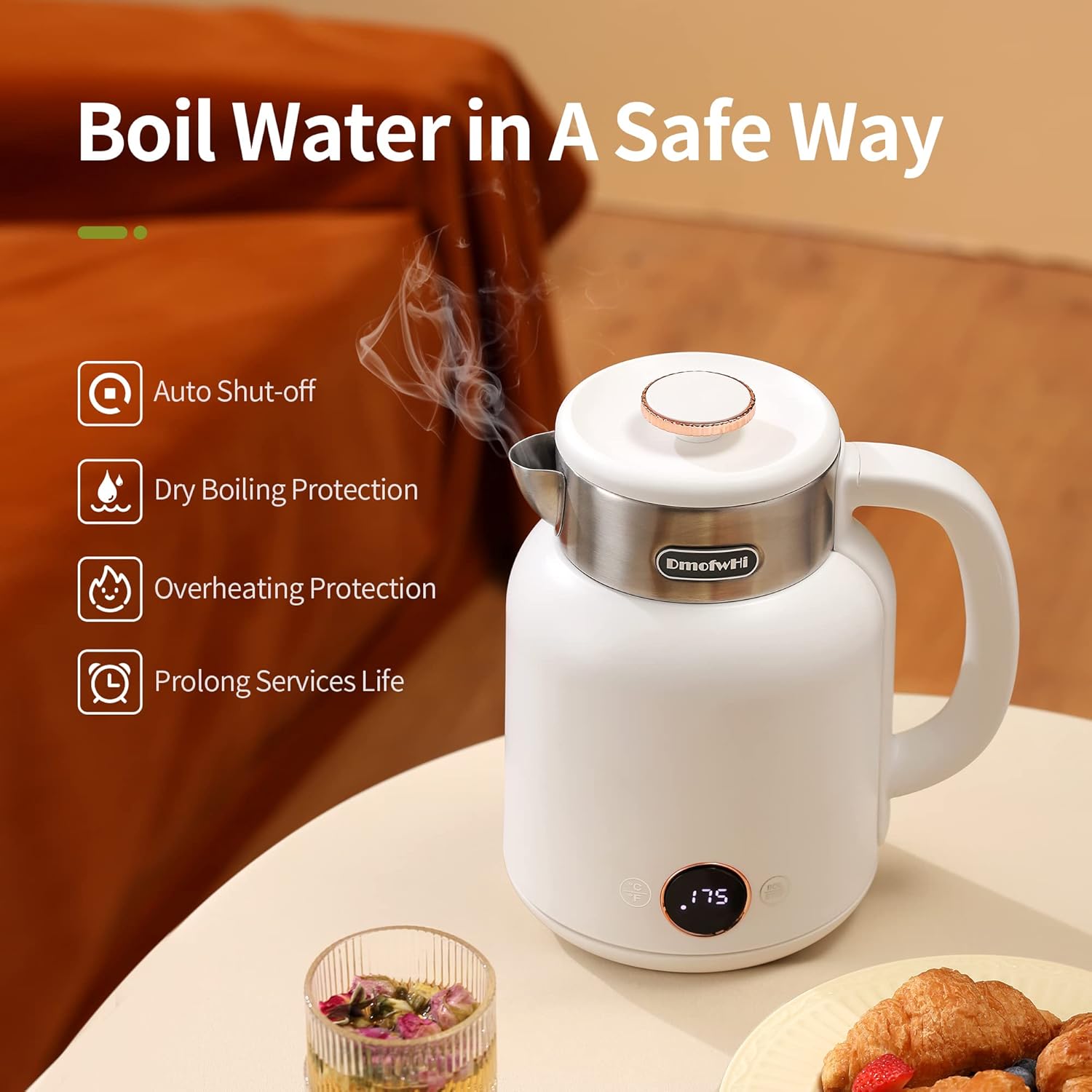 DmofwHi Electric Kettle with TEMP Digital Display(℉/℃), 1.5L Stainless Steel Electric Hot Water Kettle, Auto Shut Off, Boil-Dry Protection, 1200W Electric Tea Kettle for Tea -Pearl White: Home & Kitchen