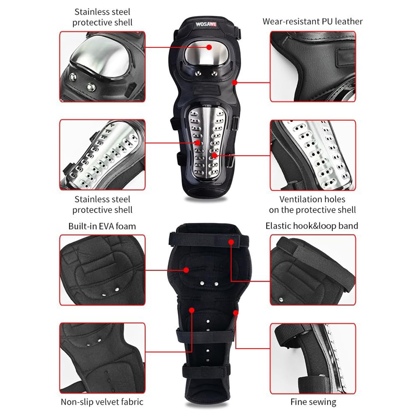 Ochraniacze na łokcie i kolana motocyklowe dla dorosłych, ze stali nierdzewnej, regulowane ochraniacze na golenie, do rowerów wyścigowych, quadów, MTB, zjazdów,Black-Knee Pads