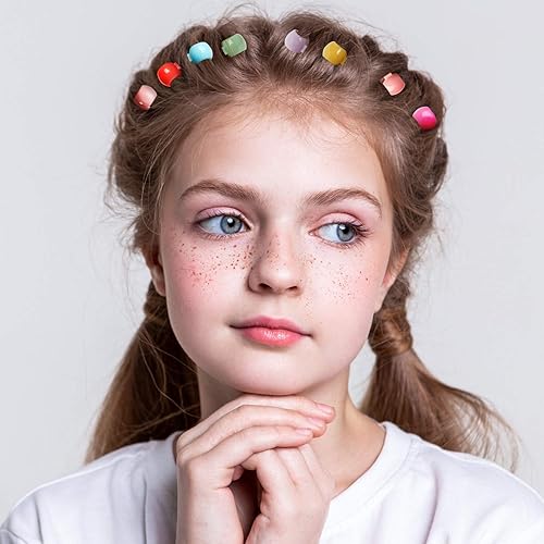 Miniatura 7 de WILLBOND Pinza para el cabello, 300 piezas de mini pinzas para el cabello para trenzas para niñas, mini cuentas de pelo arcoíris, pequeños clips de