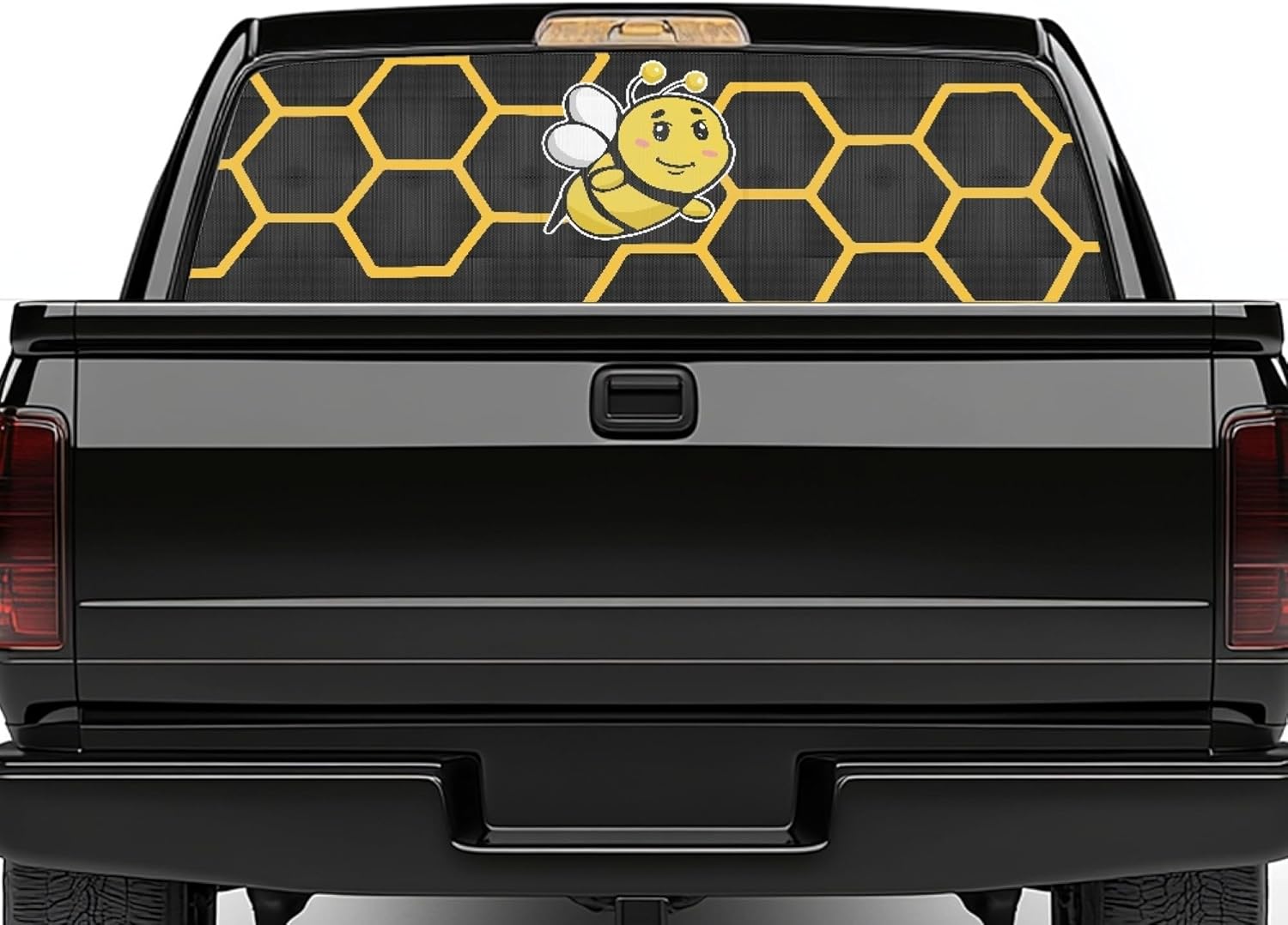 Cute Cartoon Bee Back Window Decals for Trucks - UV Resistant Honeycomb Pattern Rear Window Sun Shade Decal for Pickup