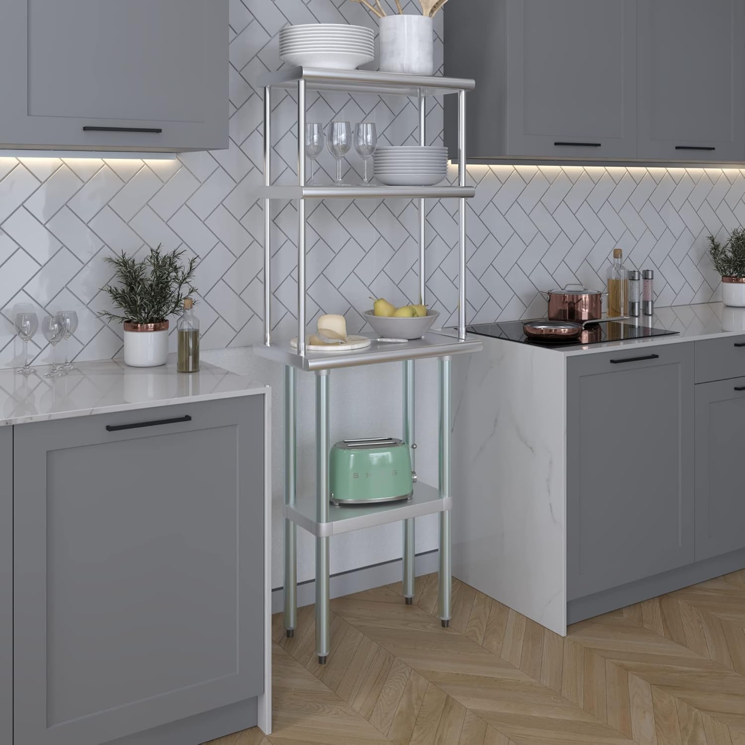 Amgood Stainless Steel Work Table Double Tier Overshelf | NSF (14" x 24" Work Table + 12" Overshelf)