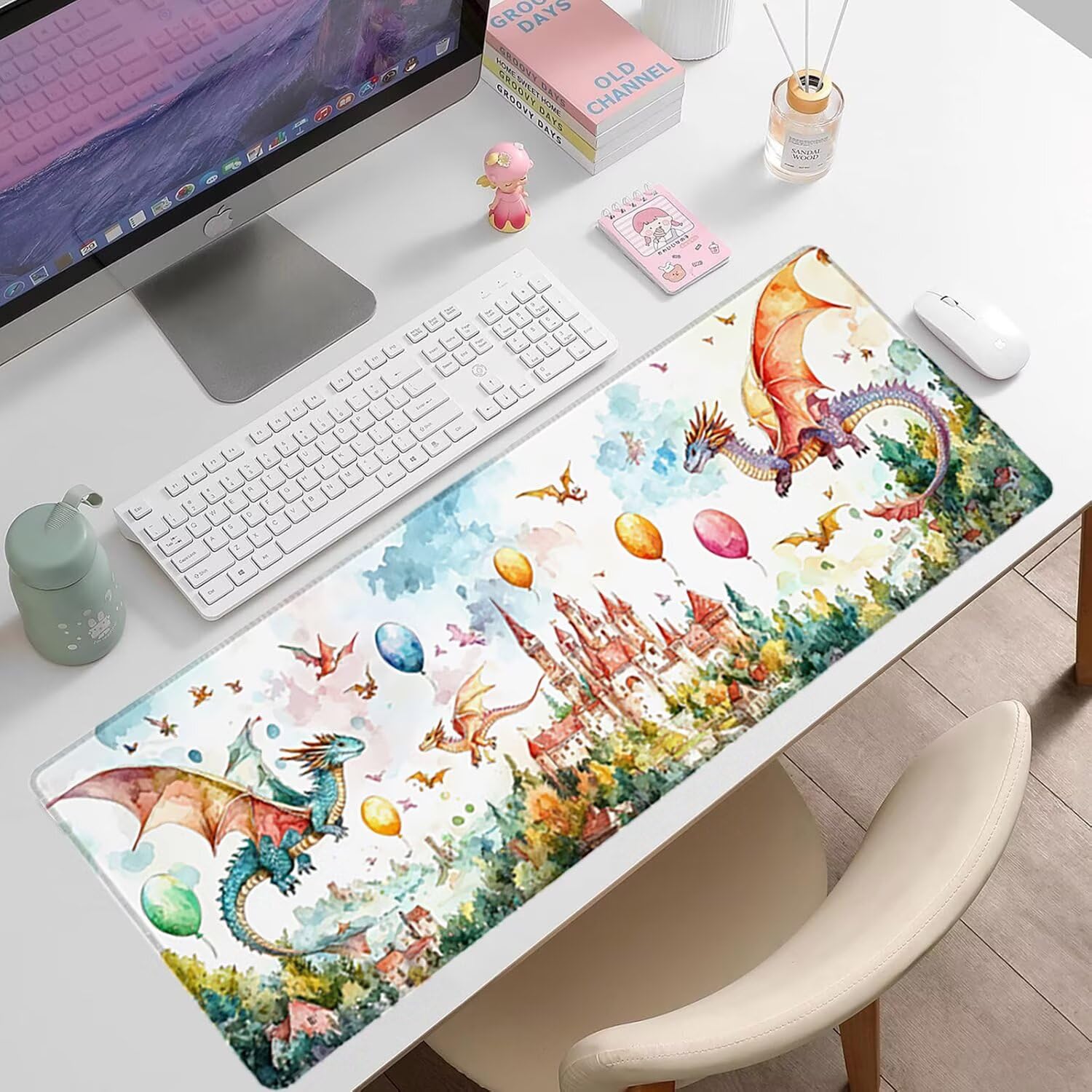 Podkładka pod mysz XXL Dragon - 1600x800x3mm - wielokolorowa duża mata na biurko z przeszytymi krawędziami i antypoślizgowa wodoodporna do komputera, przenośna poprawia precyzję i szybkość -35568