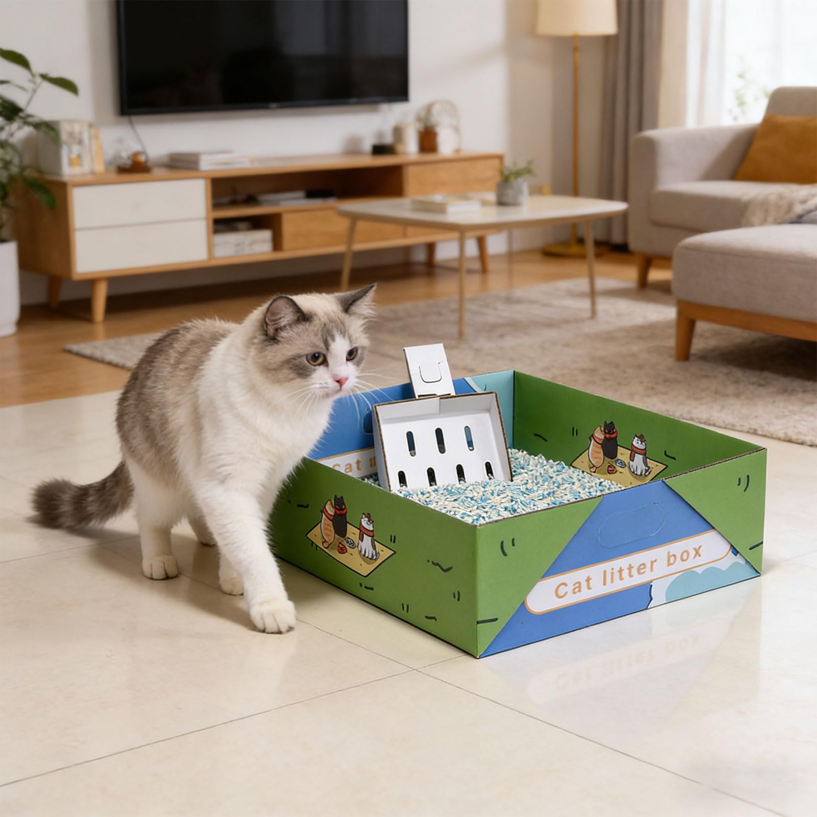 Lettiera pieghevole salvaspazio per gatti, contenitore di carta pieghevole per proprietari di animali domestici, a casa o in viaggio, vassoio di carta