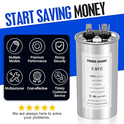 Miniatura 25 de Condensador de 50 uF/MFD para CA, 370 o 440 VCA CBB65 Condensadores redondos de doble carrera para funcionamiento del motor de CA, arranque