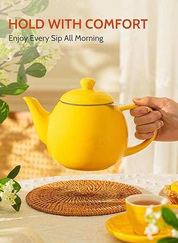 Miniatura 68 de Sweese Teteras para té, tetera de porcelana de 27 onzas con infusor extraíble de acero inoxidable, teteras para té suelto, color blanco Blanco,Verde