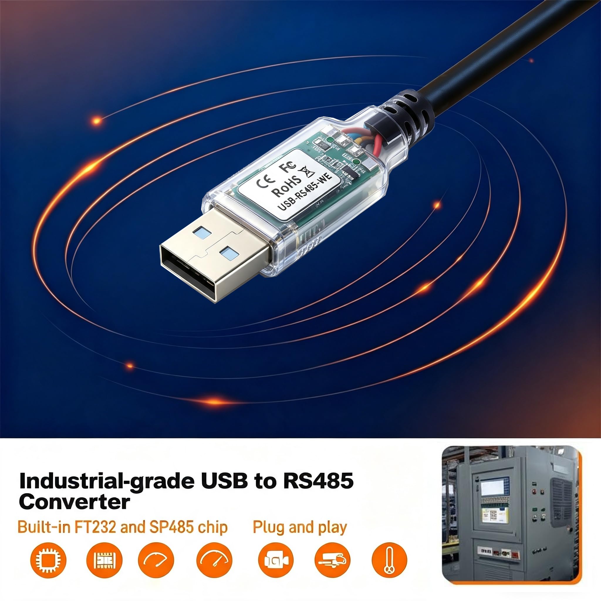 USB-RS485-WE-1800-BT kabel szeregowy USB do RS485 We UART kabel konwertera adaptera szeregowego, kabel USB-RS485-WE, 6 stóp, 6-drożny, końcówka przewodu z chipsetem FT232 (kolor 1)