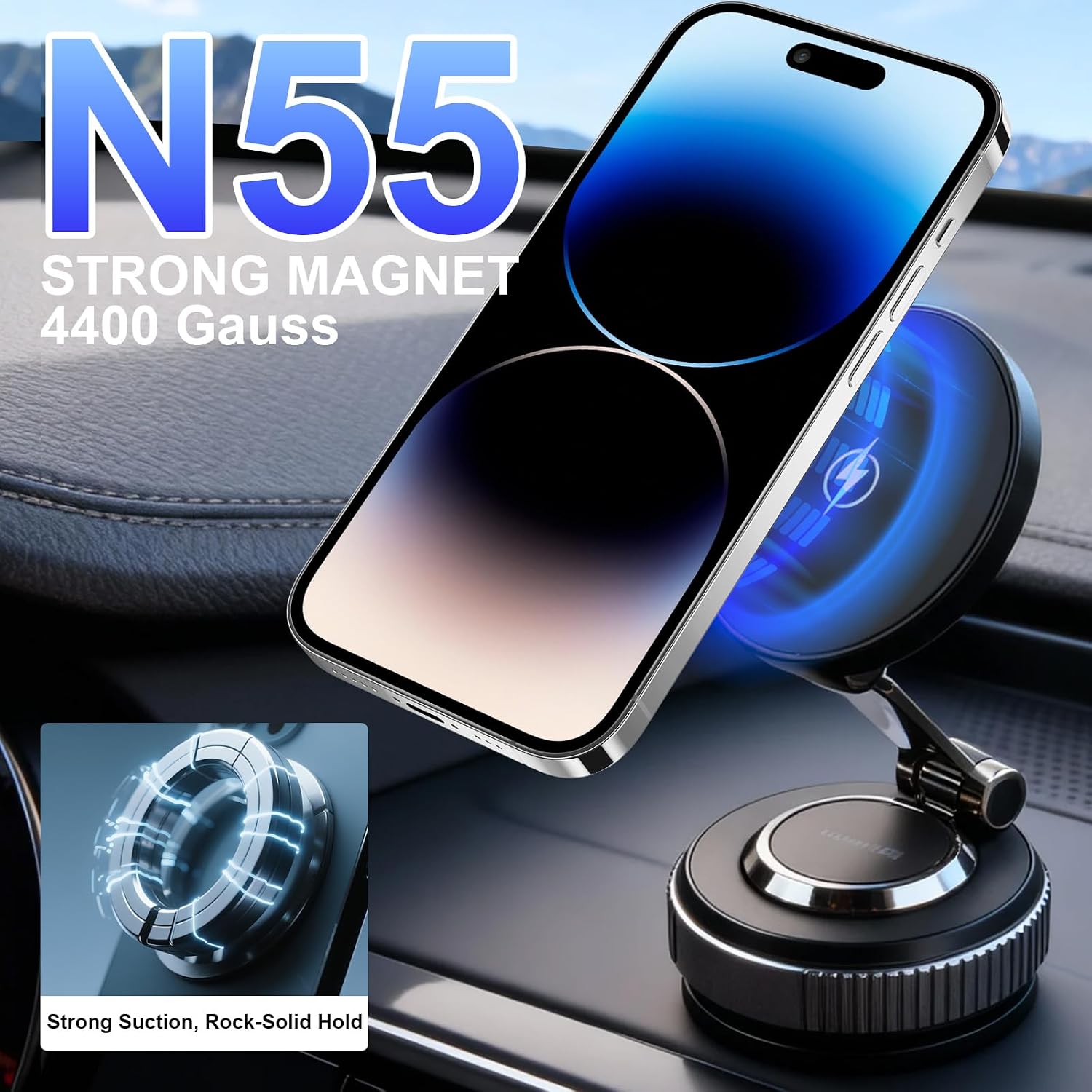 for MagSafe Car Mount Charger, 15W Fast Charging Wireless Magnetic Car Phone Holder, 780°Adjustable Car Mount, Portable Phone Mount for Car
