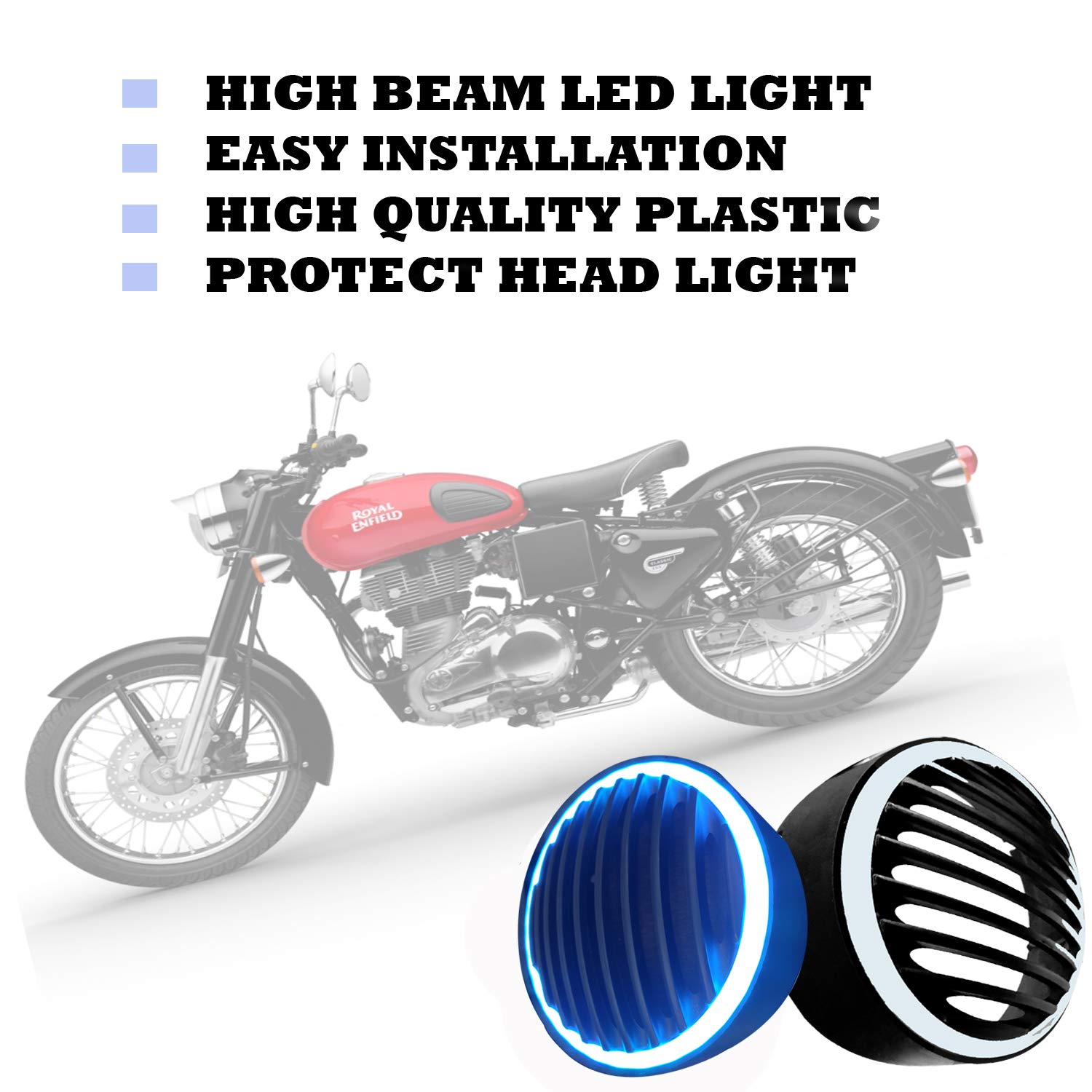 Kandid Bullet Headlight Grill Blue led Light for Royal Enfield Bullet