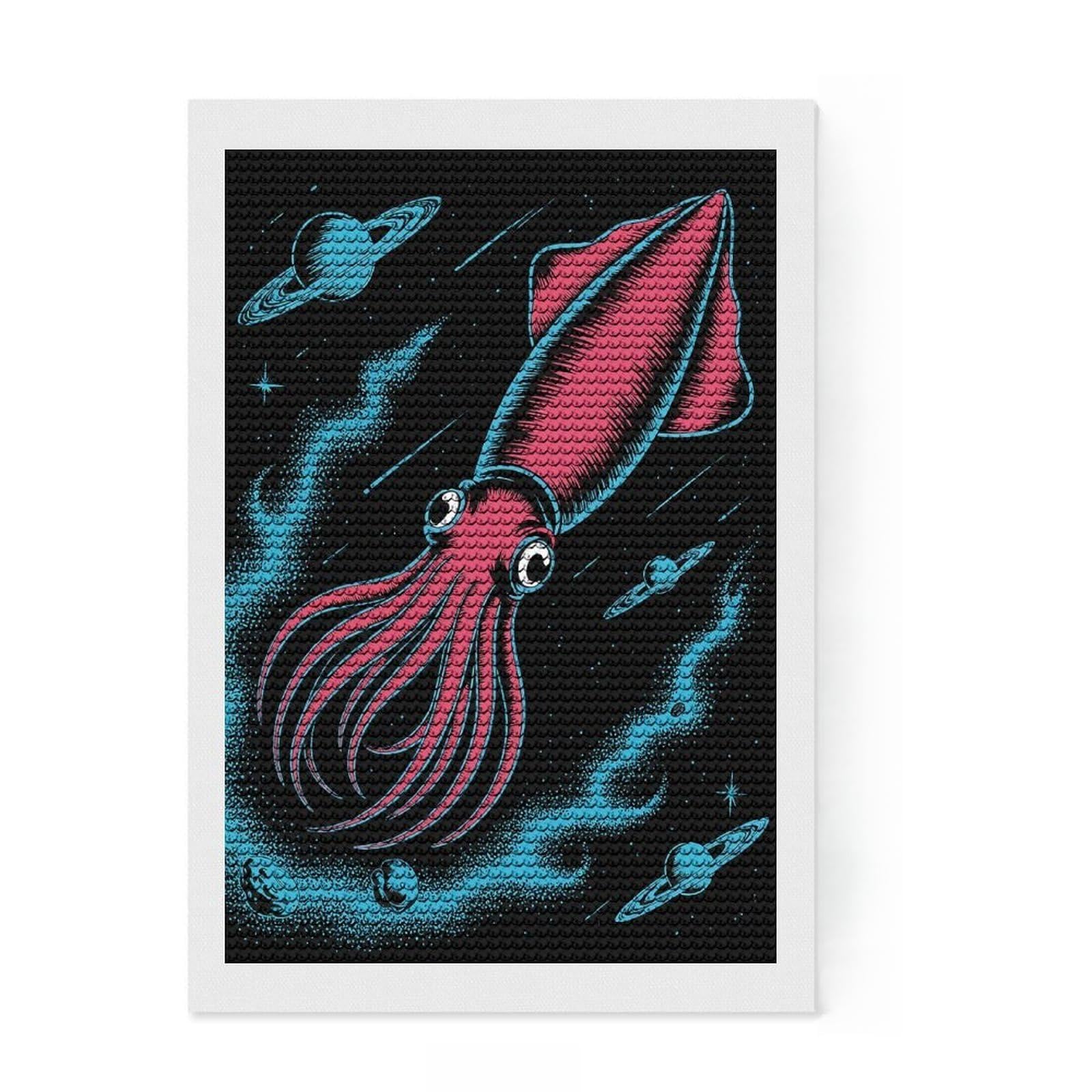 Junmoney Cosmic Squid Illustration Diamond Painting Kit 8"x12", Easy to Follow Symbols, Stress Relief Craft, Farmhouse Decor, Birthday Gift
