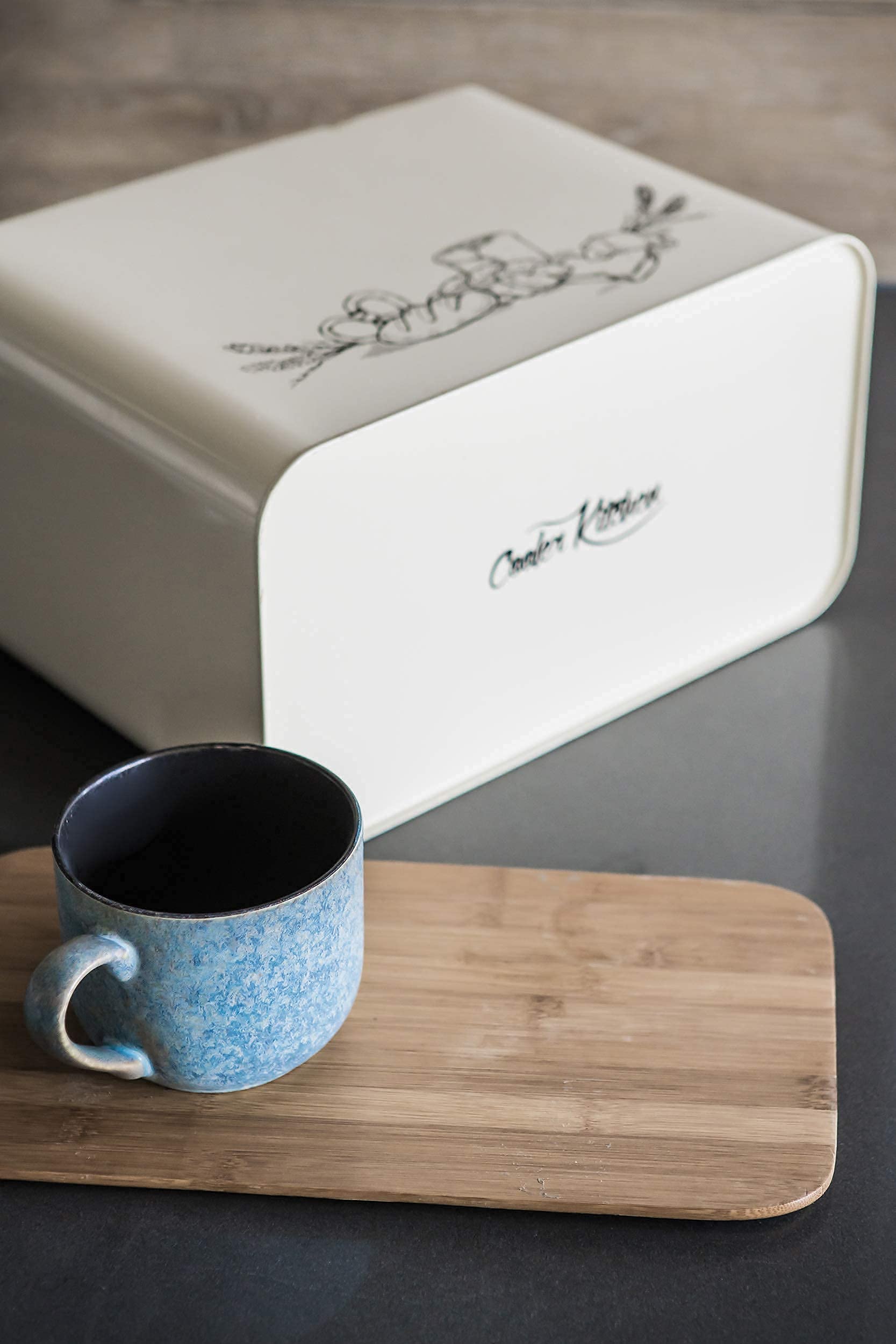 Extra Large Space Saving Vertical Cream Bread Bin with Eco Bamboo