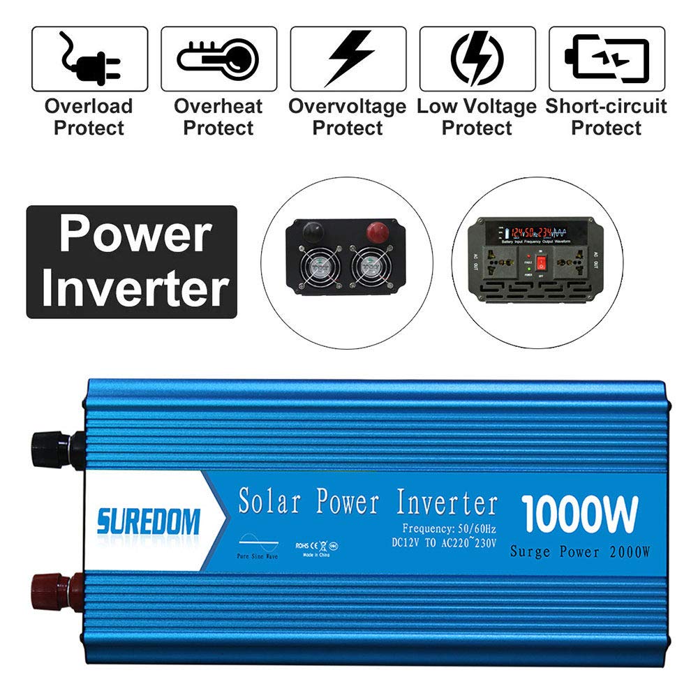 1000W 1500W Power Inverter Pure Sine DC 2V/24V a 220V AC Car Inverter Converter con Display Digitale, Presa CA, generatore di Emergenza Esterno, 12v-1500w