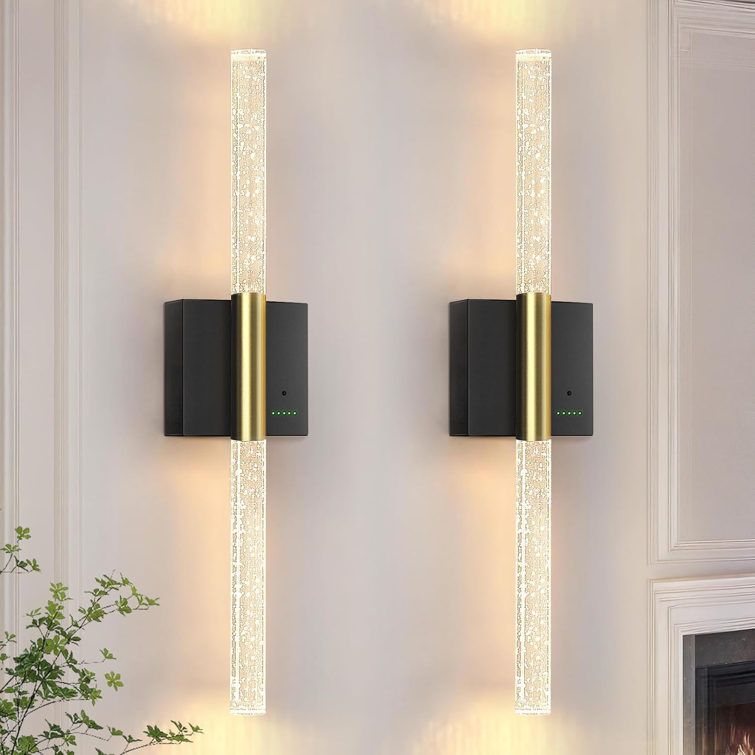 Battery Operated Wall Sconces Set of 2, 28in Rechargeable Wireless Wall Lights, 8000mAh Dimmable Modern LED Wall Lamp Fixtures with Timer Function for Living Room Bedroom Bathroom Hallway, Black