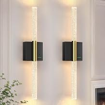 Battery Operated Wall Sconces Set of 2, 28in Rechargeable Wireless Wall Lights, 8000mAh Dimmable Modern LED Wall Lamp Fixtures with Timer Function for Living Room Bedroom Bathroom Hallway, Black