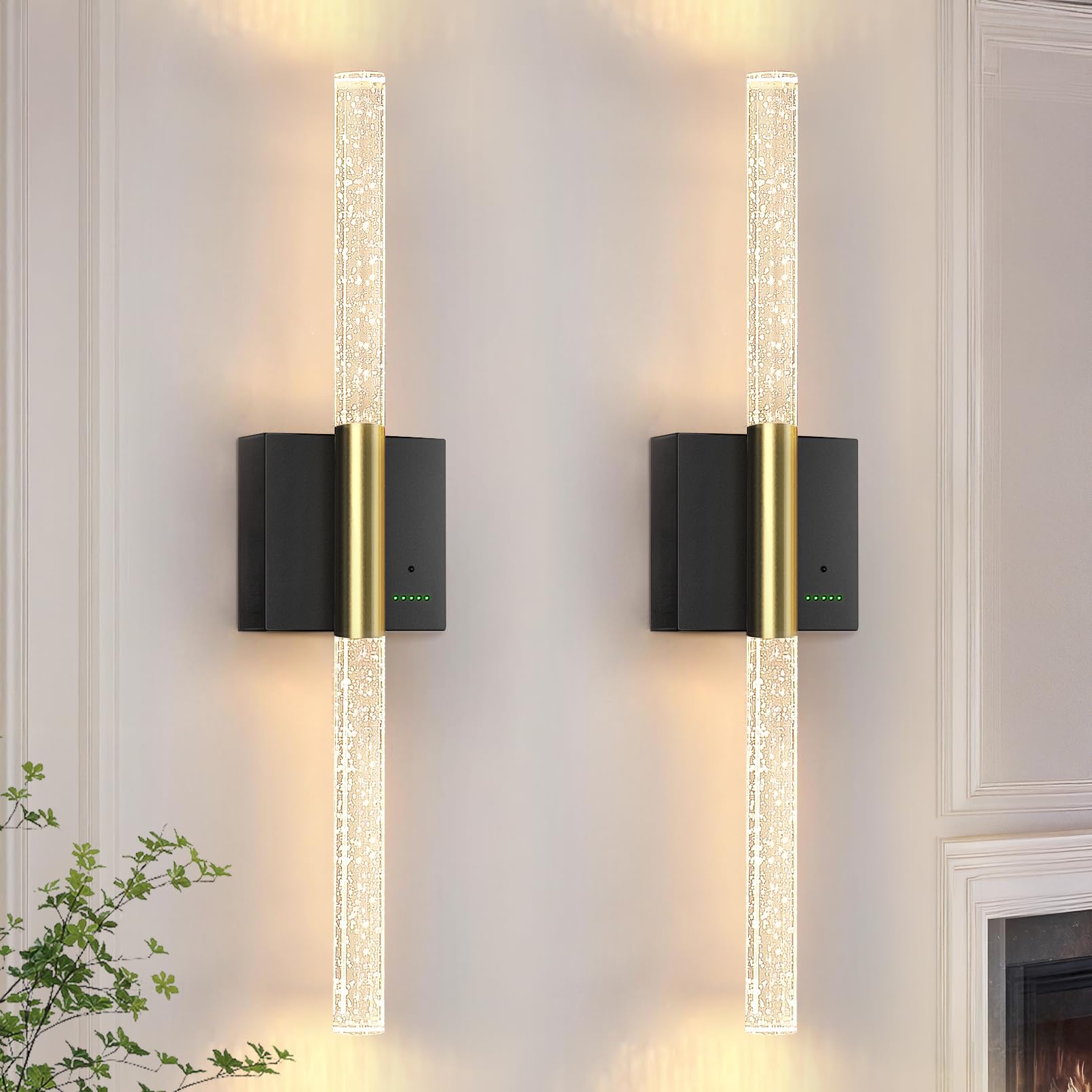 Photo 1 of Battery Operated Wall Sconces Set of 2, 28in Rechargeable Wireless Wall Lights, 8000mAh Dimmable Modern LED Wall Lamp Fixtures with Timer Function for Living Room Bedroom Bathroom Hallway, Black