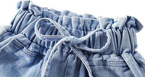 Miniatura 4 de Pantalones cortos de mezclilla elásticos de cintura alta con cordón para niña