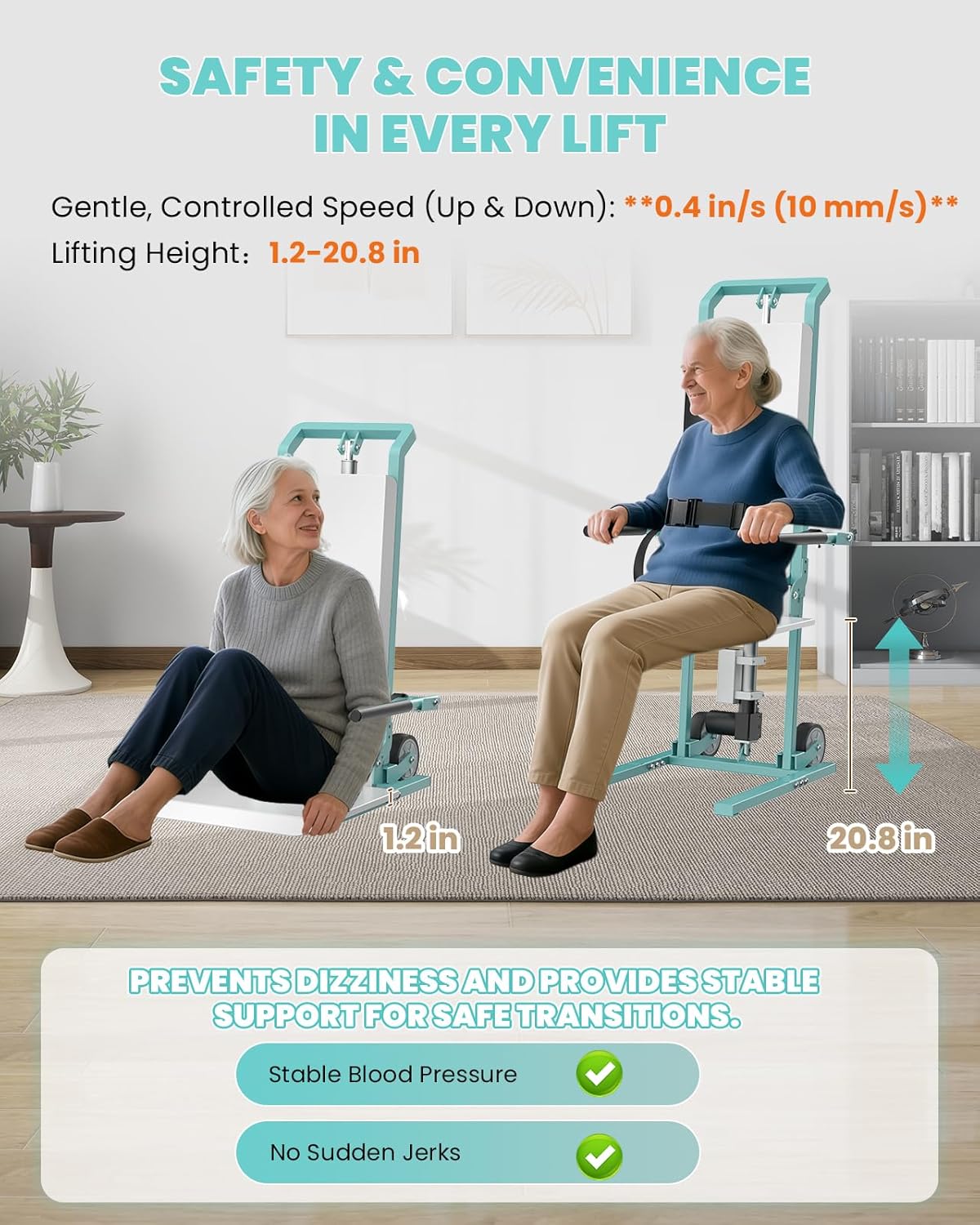 Electric Stand Assist Lift Chair – 350 lb Capacity, 1.2-Inch Ultra-Low Front-Sloped Seat Design for Fall Recovery & Sitting Aid, Home Mobility Assistant for Seniors & Elderly