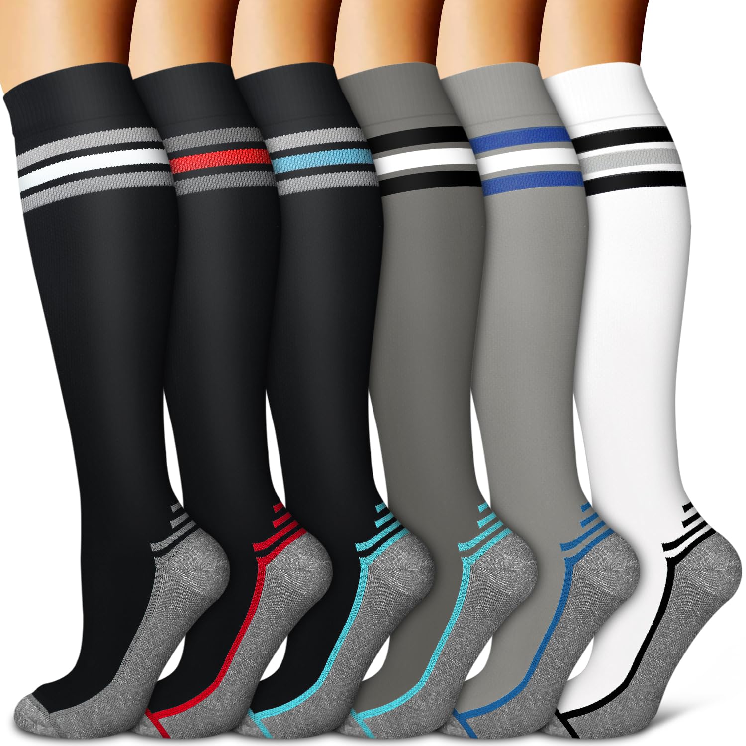 Copper Compression Socks for Women &amp; Men (6 pairs) - Best Support for Nurses, Running, Hiking, Recovery