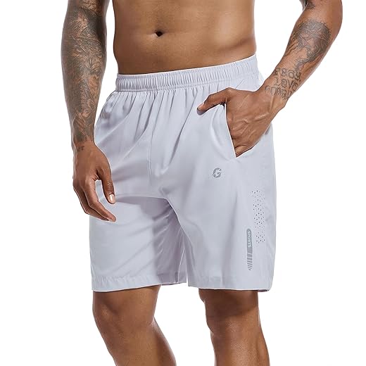 Gesean Mens Running Shorts，Workout Running Shorts for Men，2-in-1 Shorts，5-Inch Gym Outdoor Sports Shorts Dark Grey Medium