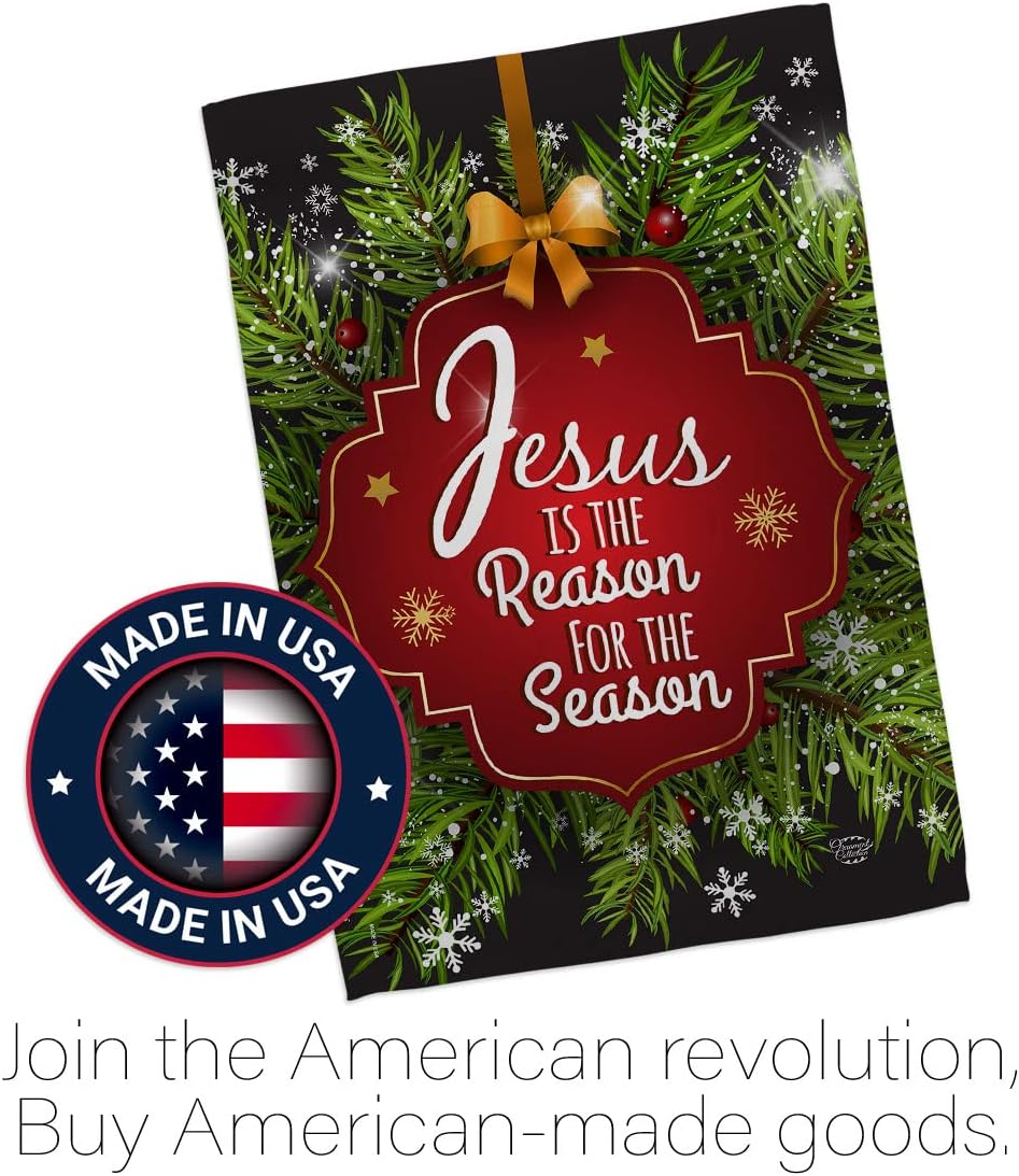Jesus is the Reason Garden Flag - Set with Stand Winter Nativity Three King Religious Holy Family Season Wintertime Christian - House Banner Small Yard Gift Double-Sided Made In USA 13 X 18.5