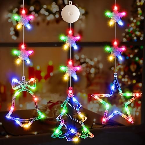 Miniatura 1 de 3 luces de Navidad para ventana con temporizador, funciona con pilas, cadena multicolor iluminada para árbol de árbol, ventosa LED en forma de